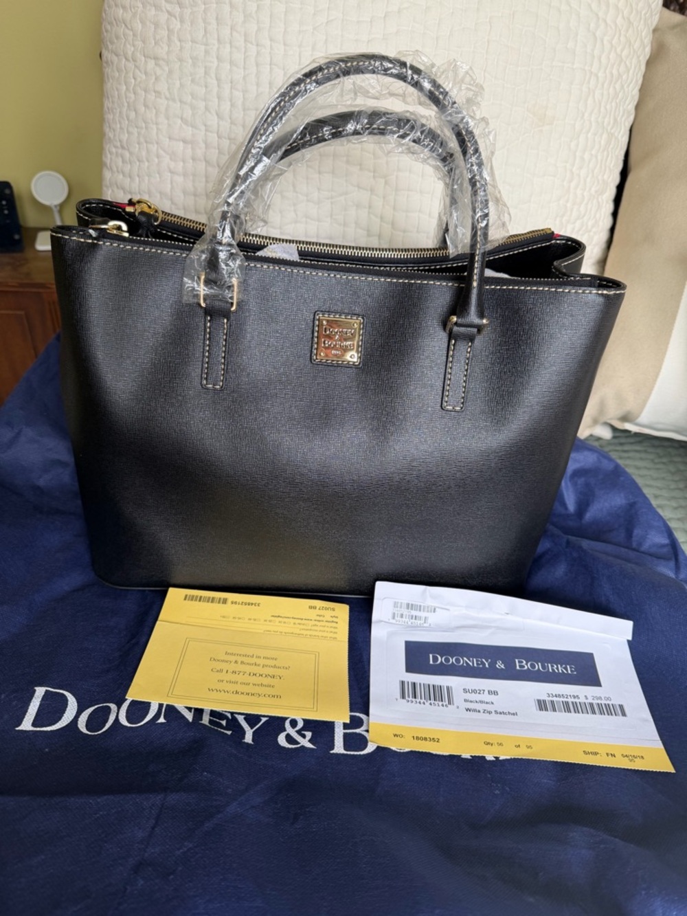Dooney & Bourke Black Leather “Willa” Zip-Top Satchel